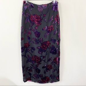 Kelly and Diane silk blend skirt with velvet flowers